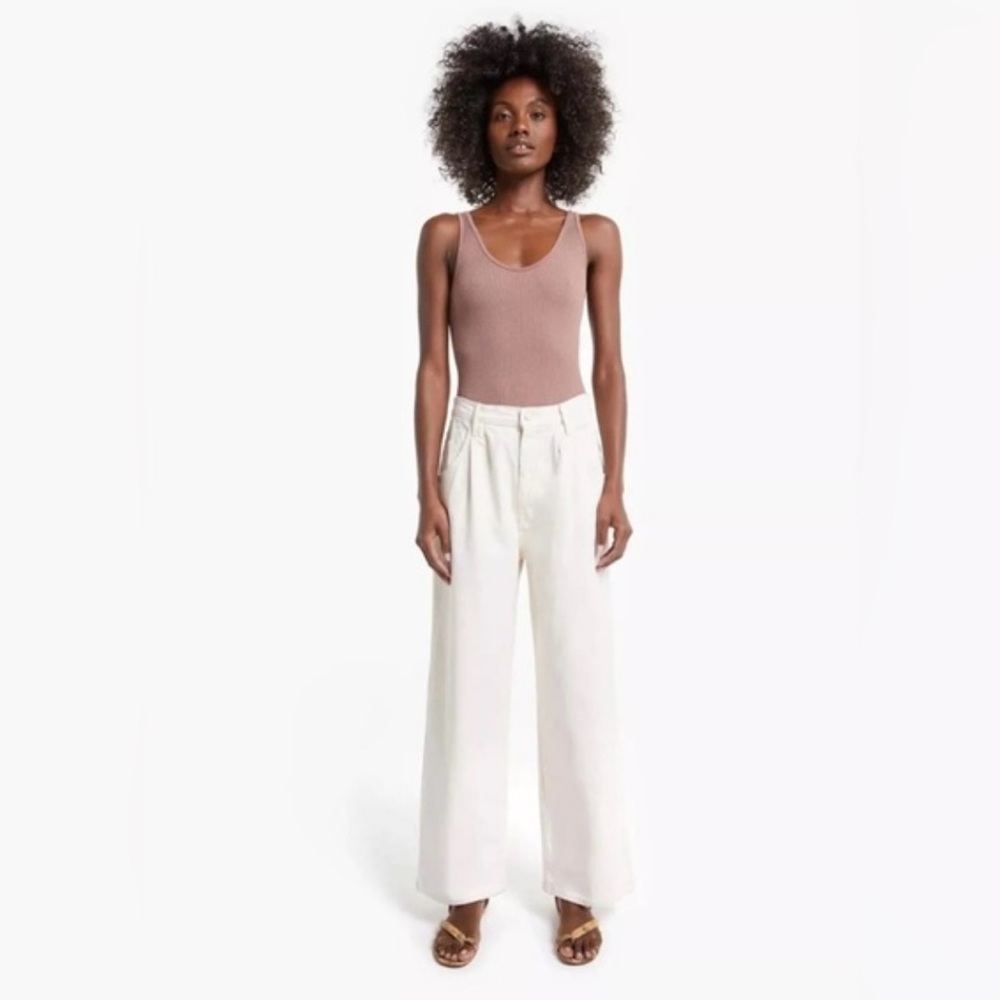 MOTHER The Half Spring Pleated Greaser Ankle Jeans Act Natural Wide-Leg Pants 28